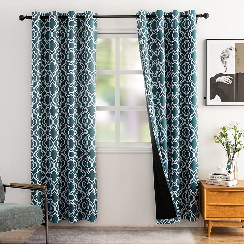 Reepow Grey Blackout Curtains 84 Inch Length for Bedroom Living Room, Soft Heavy Weight Moroccan Full Blackout Grommet Window Drapes Set of 2 Panels, 52" W X 84" L Home & Garden > Decor > Window Treatments > Curtains & Drapes Reepow Aegean Teal 52"×95"×2 Panels 
