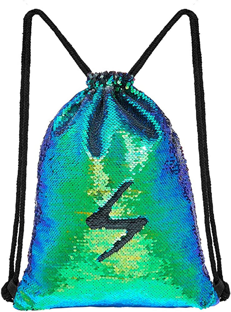 MHJY Sparkly Sequin Drawstring Bag,Mermaid Sequin Backpack Glitter Sports Dance Bag Shiny Travel Backpack Home & Garden > Household Supplies > Storage & Organization touchhome Green Black  