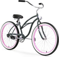 Firmstrong Urban Lady Beach Cruiser Bicycle (24-Inch, 26-Inch, and Ebike) Sporting Goods > Outdoor Recreation > Cycling > Bicycles Firmstrong Army Green/Pink Rims w/ Black Seat 15.5 inch / Large 