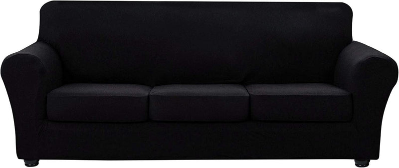 Hyha 3 Pieces Stretch Loveseat Slipcovers - Soft Couch Covers for 2 Cushion Couch, Washable Furniture Protector, Sofa Cover for Living Room with Elastic Bottom for Pets (Loveseat, Gray) Home & Garden > Decor > Chair & Sofa Cushions hyha Black Large 