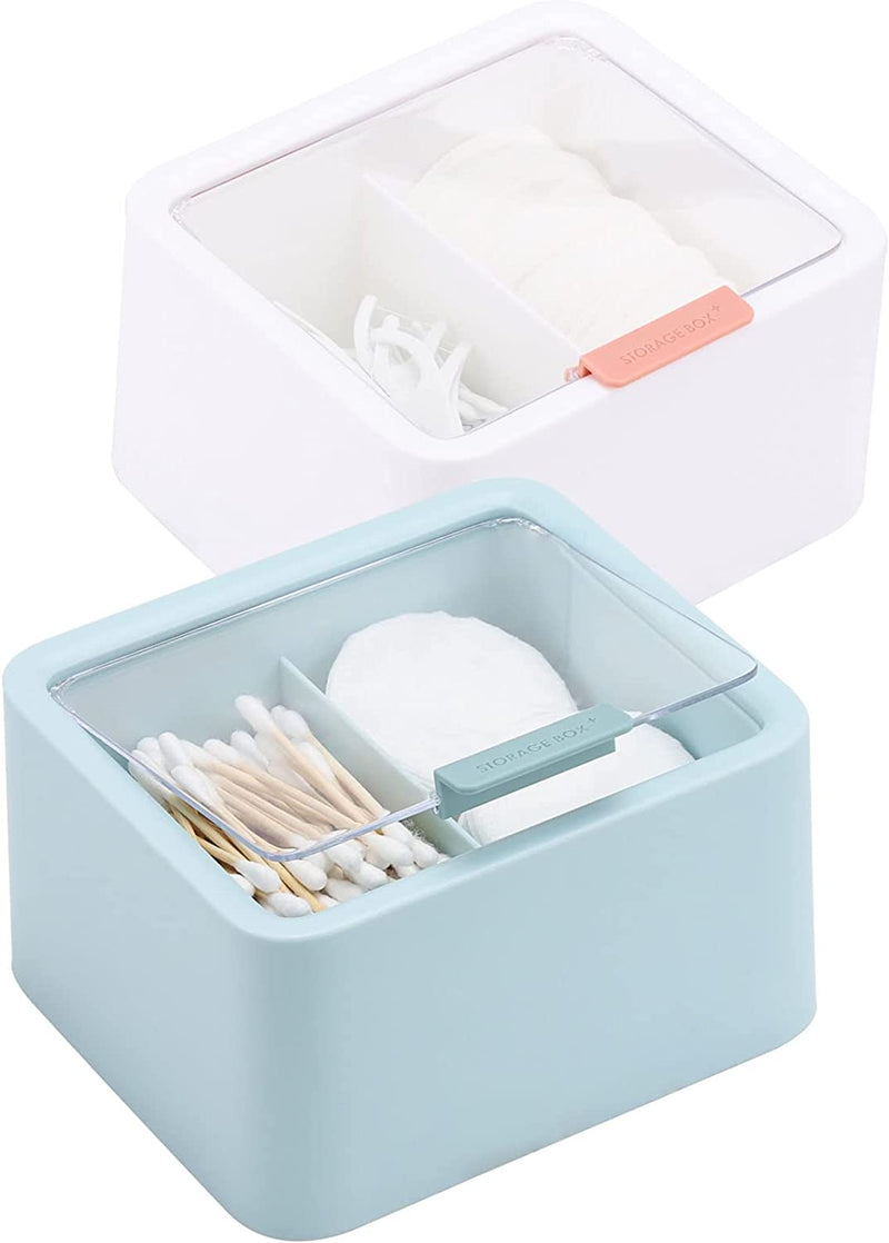 Tecbeauty 2 Slot Cotton Swab Ball Qtip Holder Jar Plastic Container Dispenser Box with Hinged Lid for Bathroom Home Storage Organizer Home & Garden > Household Supplies > Storage & Organization Tecbeauty White x 1 + Blue x 1  
