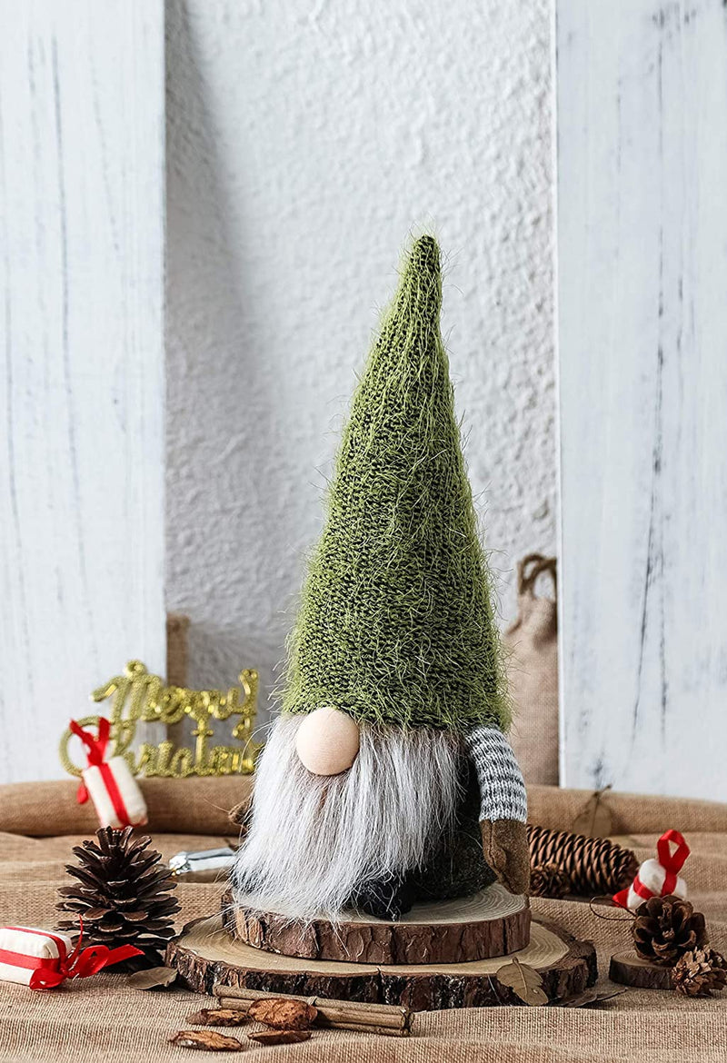Funoasis Christmas Gnome Gifts Holiday Decoration Birthday Present Handmade Tomte Plush Doll, Home Ornaments Tabletop Santa Figurines 14 Inches (Green)