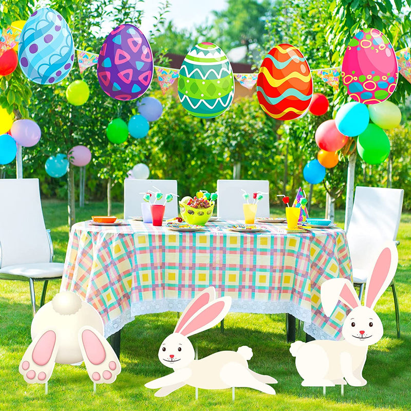 8 Pieces Easter Decorations Egg Bunny Easter Outdoor Decor Rabbits Waterproof Easter Yard Stakes Outdoor Easter Yard Sign Happy Easter Hunt Signs for Easter Yard Lawn Party Decorations