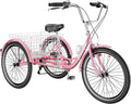 H&ZT Tricycle for Adults, 3 Wheeled Bikes for Adults，Trike Cruiser Bike, W/Large Basket & Maintenance Tools & Shimano Derailleur & Parking Brake Handle Sporting Goods > Outdoor Recreation > Cycling > Bicycles H&ZT Cruiser > soft pink 26" Cruiser 