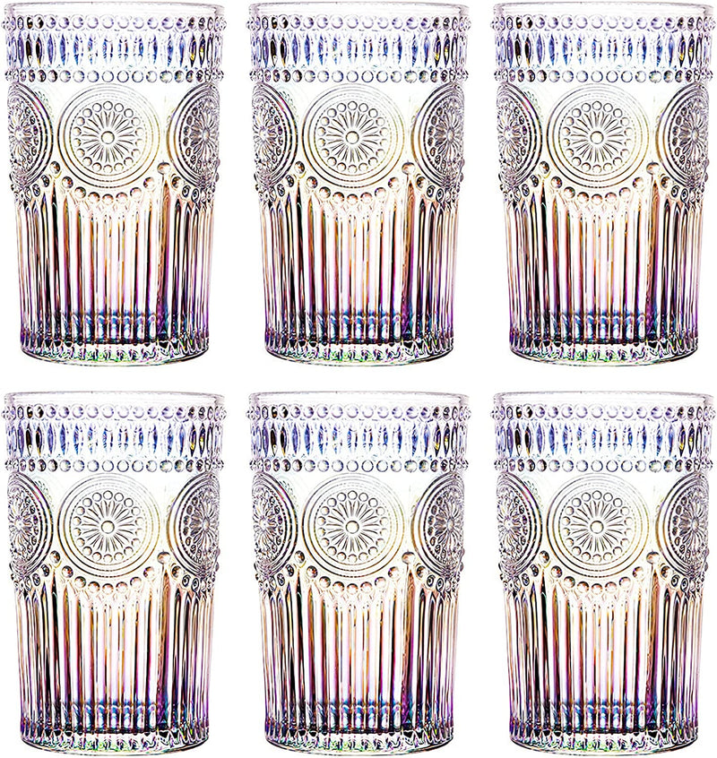 Kingrol 6 Pack 12 Oz Romantic Water Glasses, Rainbow Drinking Glasses Tumblers, Vintage Glassware Set for Juice, Beverages, Beer, Cocktail Home & Garden > Kitchen & Dining > Tableware > Drinkware Kingrol   