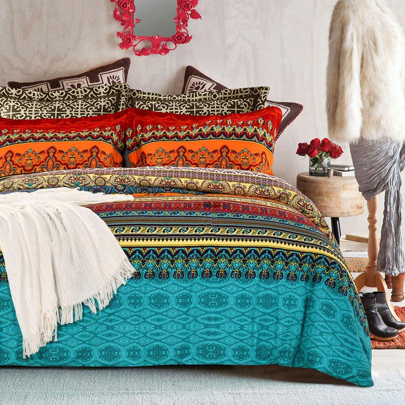 Sexytown-Bohemian King Size Comforter Set,Boho Chic Exotic Striped Bedding Set ,100% Brushed Cotton Retro Printing Bed Comforters 3-Piece (King) Home & Garden > Linens & Bedding > Bedding SexyTown Bohemian Stripes Queen 