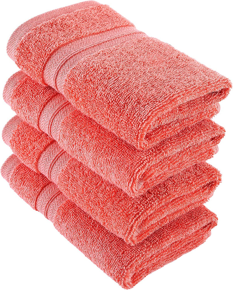 Qute Home 4-Piece Washcloths, Bosporus Collection 100% Turkish Cotton Premium Quality Towels for Bathroom, Quick Dry Soft and Absorbent Turkish Towel, Set Includes 4 Wash Cloths (Coral Red)