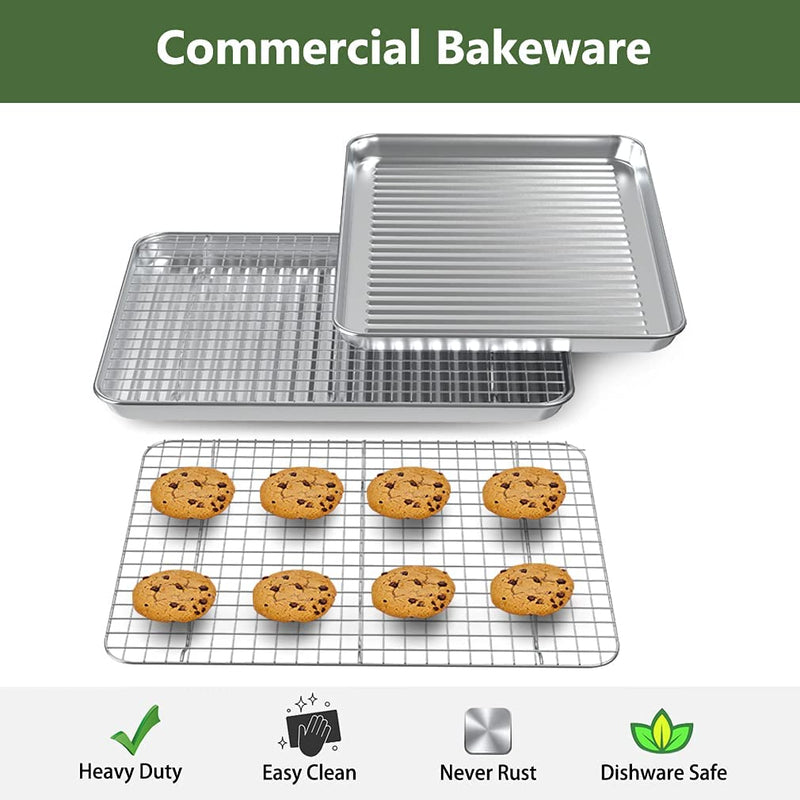 ROTTAY Baking Sheet with Rack Set (2 Pans + 2 Racks), Stainless Steel Cookie Sheet with Cooling Rack, Nonstick Baking Pan, Warp Resistant & Heavy Duty & Rust Free, Size 16 X 12 X 1 Inches Home & Garden > Kitchen & Dining > Cookware & Bakeware ROTTAY   