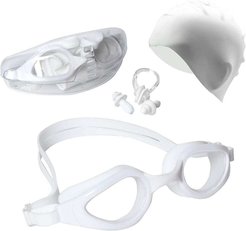 DREAM&GLAMOUR Swim Goggles Swimming Cap Set anti Fog No Leaking Full Protection Adult Men Women Youth Sporting Goods > Outdoor Recreation > Boating & Water Sports > Swimming > Swim Goggles & Masks DREAM&GLAMOUR White  