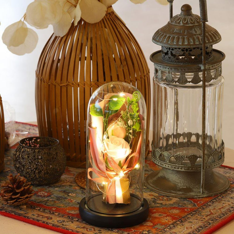 Rose in Glass Dome with Fairy Light String, Romantic Gifts for Girlfriend Wife Women Valentines Day, Mothers Day, Anniversary, Pink Rose Home & Garden > Decor > Seasonal & Holiday Decorations CN   