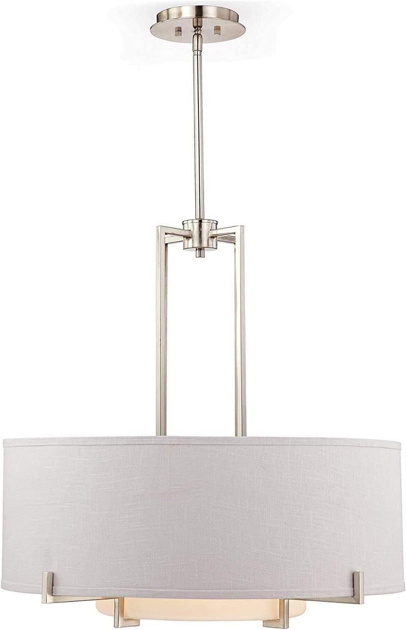 Possini Euro Design Concentric Shades Brushed Nickel Pendant Chandelier 28" Wide Modern White Fabric Drum 4-Light Fixture for Dining Room House Foyer Kitchen Island Entryway Bedroom Living Room Home & Garden > Lighting > Lighting Fixtures Possini Euro Design   