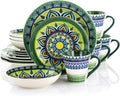 Elama Multicolored round Stoneware Mandala Pattern Dinnerware Set, 16 Piece, Green Home & Garden > Kitchen & Dining > Tableware > Dinnerware Elama Green 16 Piece 