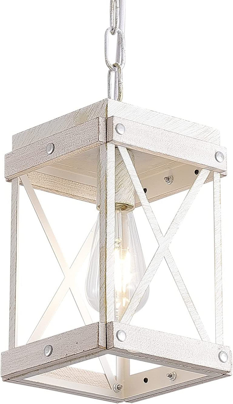 Fivess Lighting Rustic Farmhouse Pendant Light with Wood and Metal Cage, One-Light Adjustable Chains Industrial Mini Pendant Lighting Fixture for Kitchen Island Cafe Bar, Black Home & Garden > Lighting > Lighting Fixtures Fivess Lighting Distressed  