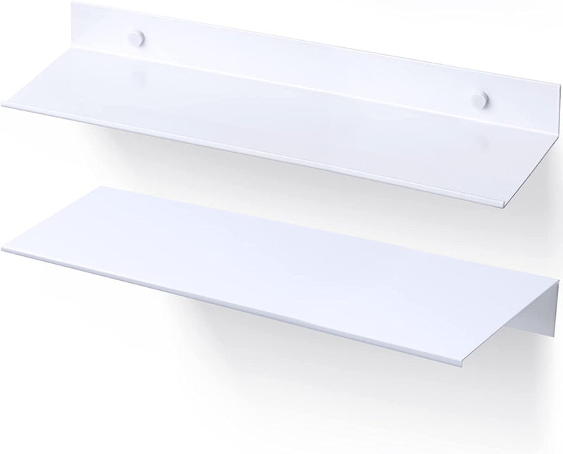 Nihome 2-Pack Aluminum Wall Mounted Floating Shelf Set with Picture Ledge 11.7"X4.6" Home Decor Metal Display Bookshelf Utility Organizer Stand Storage for Bathroom Bedroom Kitchen Living Room (White) Furniture > Shelving > Wall Shelves & Ledges NiHome White 15.7" L 