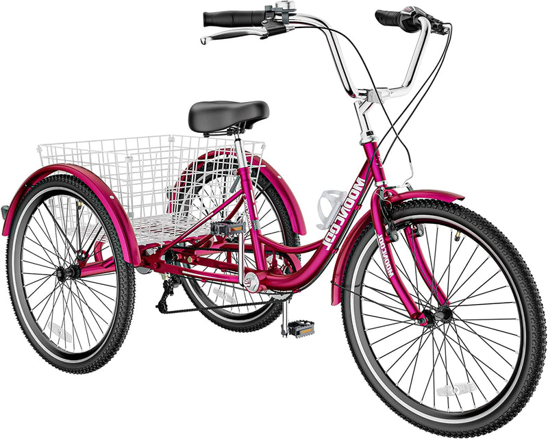 H&ZT Tricycle for Adults, 3 Wheeled Bikes for Adults，Trike Cruiser Bike, W/Large Basket & Maintenance Tools & Shimano Derailleur & Parking Brake Handle Sporting Goods > Outdoor Recreation > Cycling > Bicycles H&ZT Cruiser > rose pink 24" Cruiser 