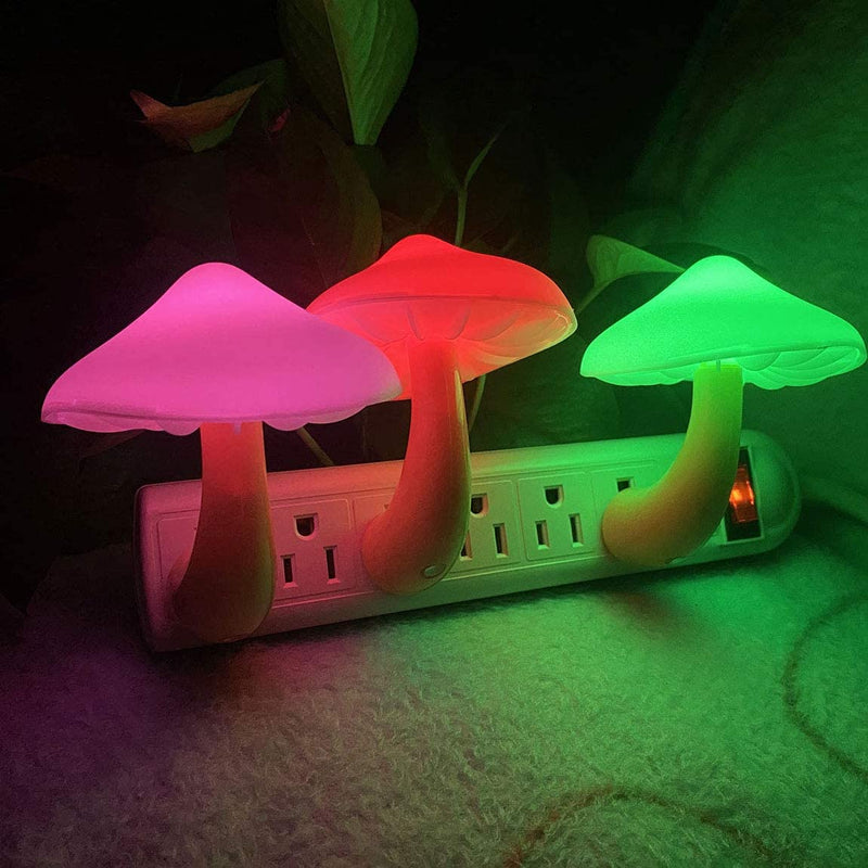 [3 Pack] UTLK Plug-In LED Mushroom Night Light Lamp with Dusk to Dawn Sensor,Plug in LED Bed Cute Mushroom Nightlight Night Lamp Wall Light Baby Night Lights for Kids Children (7-Color)