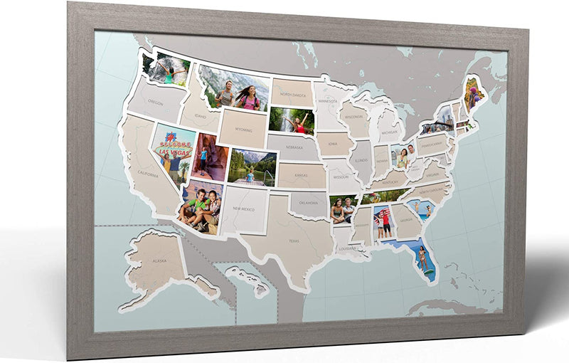 Thunder Bunny Labs 50 States USA Photo Map - Frame Optional - Made in America (Driftwood, Black Frame) Home & Garden > Decor > Picture Frames Thunder Bunny Labs Printed Map Grey Frame 