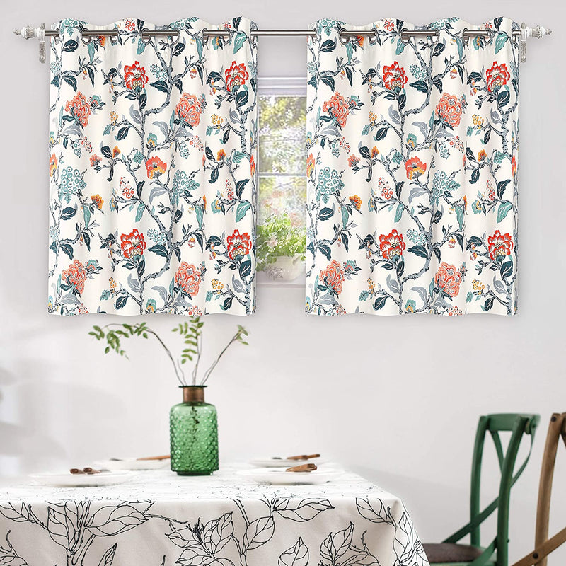 Driftaway Ada Floral Botanical Print Flower Leaf Lined Thermal Insulated Room Darkening Blackout Grommet Window Curtains 2 Layers Set of 2 Panels Each 52 Inch by 84 Inch Ivory Orange Teal Home & Garden > Decor > Window Treatments > Curtains & Drapes DriftAway Ivory Orange Teal 52"x36" 
