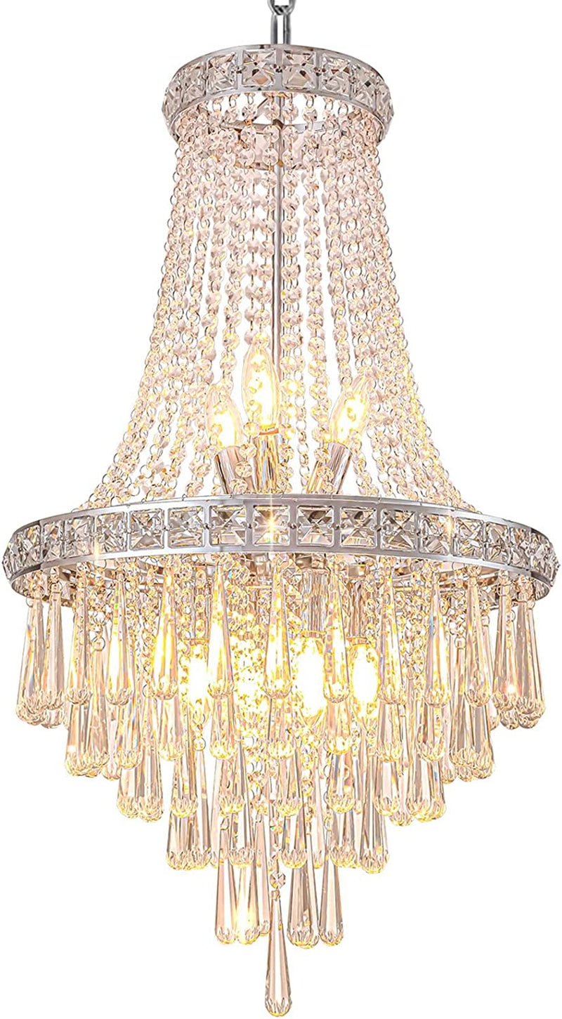 SIKIBODS Crystal Chandeliers for Foyer Entryway Luxury K9 Modern Chandelier Lighting Gold 9-Light Bulb Apply Ceiling Hanging Dining Room and Living Room Home & Garden > Lighting > Lighting Fixtures > Chandeliers SIKIBODS Silver  