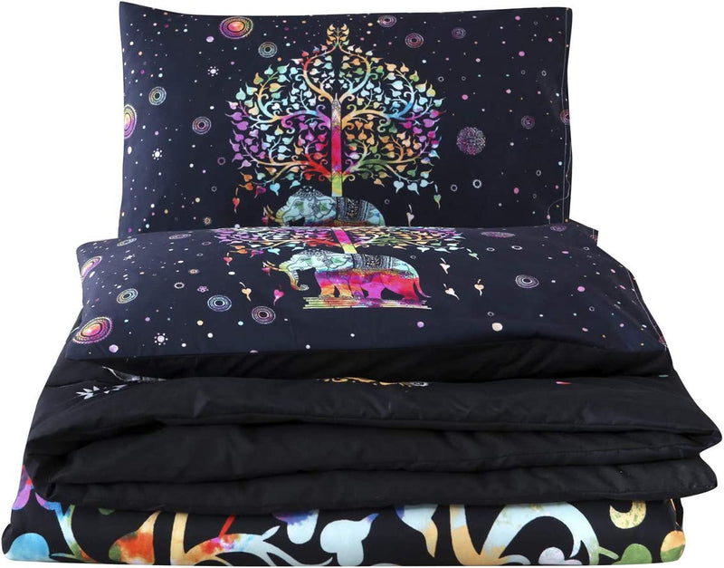 NTBED Bohemian Comforter Sets Queen 3-Piece Mandala Exotic Multi Elephant Pattern with Tree Boho Quilt Bedding Sets (Red, Queen) Home & Garden > Linens & Bedding > Bedding NTBED   