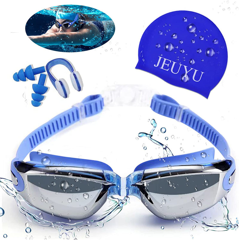 Swimming Goggles Set for Adult Men Women, Polarized Anti-Fog UV Protection Mirrored Swim Goggles Sporting Goods > Outdoor Recreation > Boating & Water Sports > Swimming > Swim Goggles & Masks JEUYU   