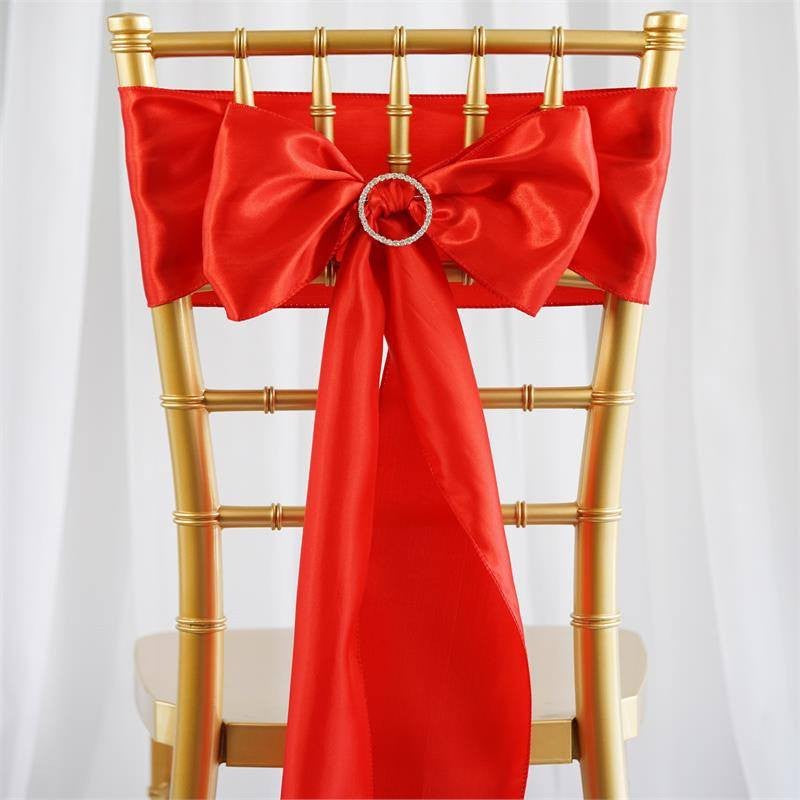 Efavormart 25Pcs Gold SATIN Chair Sashes Tie Bows for Wedding Events Decor Chair Bow Sash Party Decoration Supplies 6 X106" Arts & Entertainment > Party & Celebration > Party Supplies Efavormart.com Red  