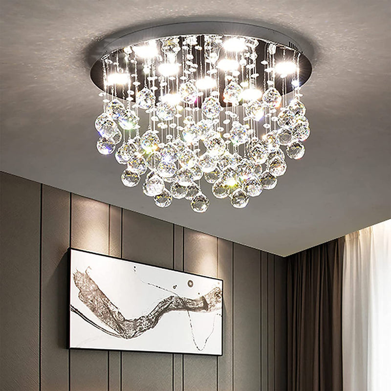 7PM 20" Small Chandeliers, 9-Light Modern round Crystal Chandeliers, Flush Mount Ceiling Light Fixture, Dimmable, Adjustable Color Temperature, Mini Chandeliers for Bedroom, Living Room, Dining Room Home & Garden > Lighting > Lighting Fixtures > Chandeliers 7PM Round Chandelier  