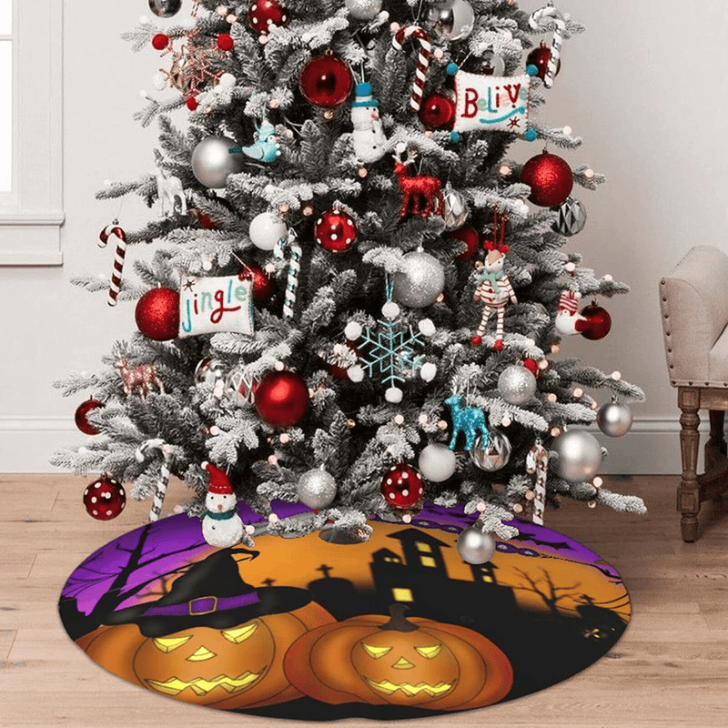 BBKD Halloween Tree Skirt Christmas Holiday Party Indoor and Outdoor Decorations Holiday Ornaments Wedding Doormat Carpet Home & Garden > Decor > Seasonal & Holiday Decorations > Christmas Tree Skirts BBKD   