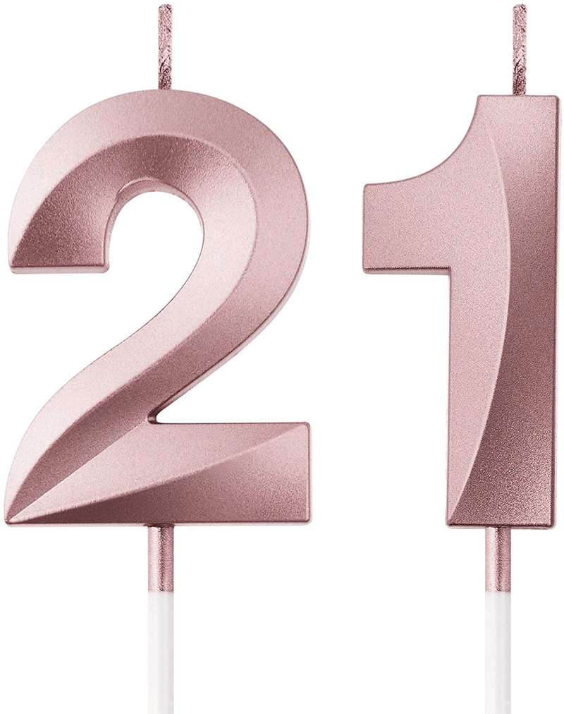 BBTO 21st Birthday Candles Cake Numeral Candles Happy Birthday Cake Topper Decoration for Birthday Party Wedding Anniversary Celebration Supplies (Rose Gold)