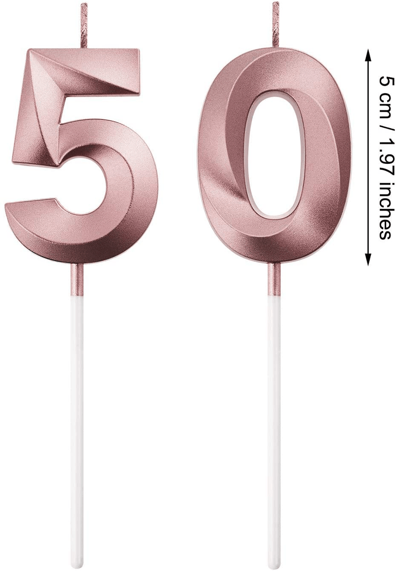 BBTO 50th Birthday Candles Cake Numeral Candles Happy Birthday Cake Topper Decoration for Birthday Party Wedding Anniversary Celebration Supplies (Rose Gold)