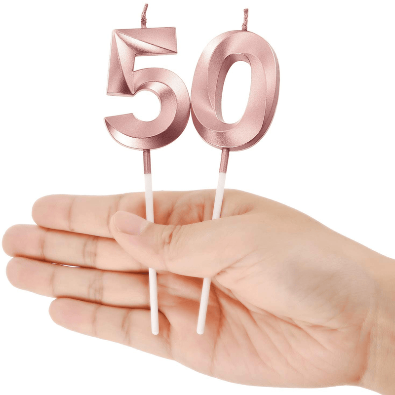 BBTO 50th Birthday Candles Cake Numeral Candles Happy Birthday Cake Topper Decoration for Birthday Party Wedding Anniversary Celebration Supplies (Rose Gold) Home & Garden > Decor > Home Fragrances > Candles BBTO   