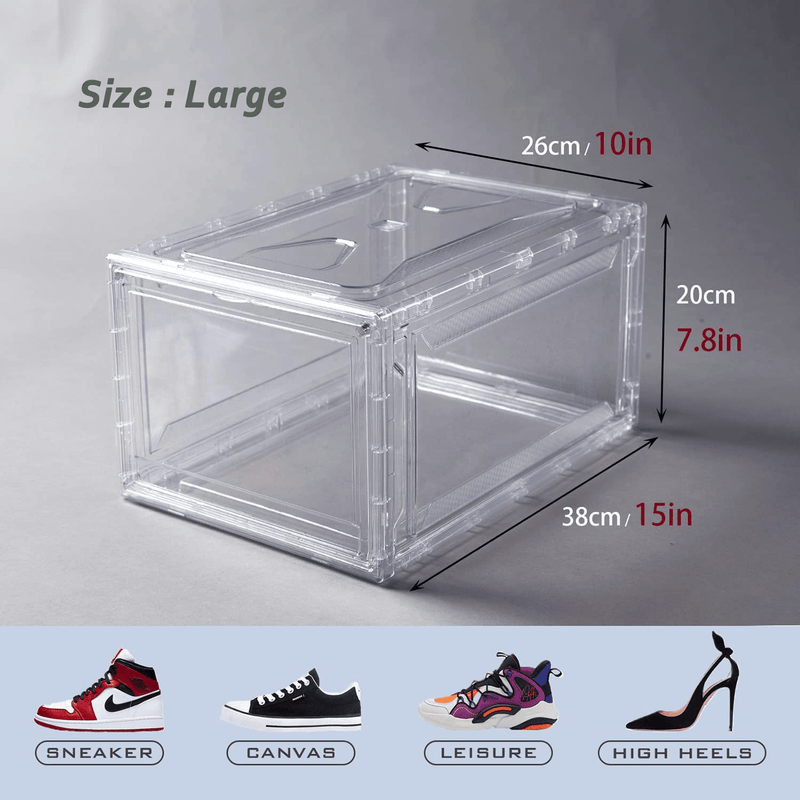 BBYB 6Pcs Shoe Box,Clear Shoe Boxes with Lids Stackable,Drop Front Shoe Box,Magnetic Door,360 Degree Full Clear Sneaker Storage Shoe Box Furniture > Cabinets & Storage > Armoires & Wardrobes BBYB   