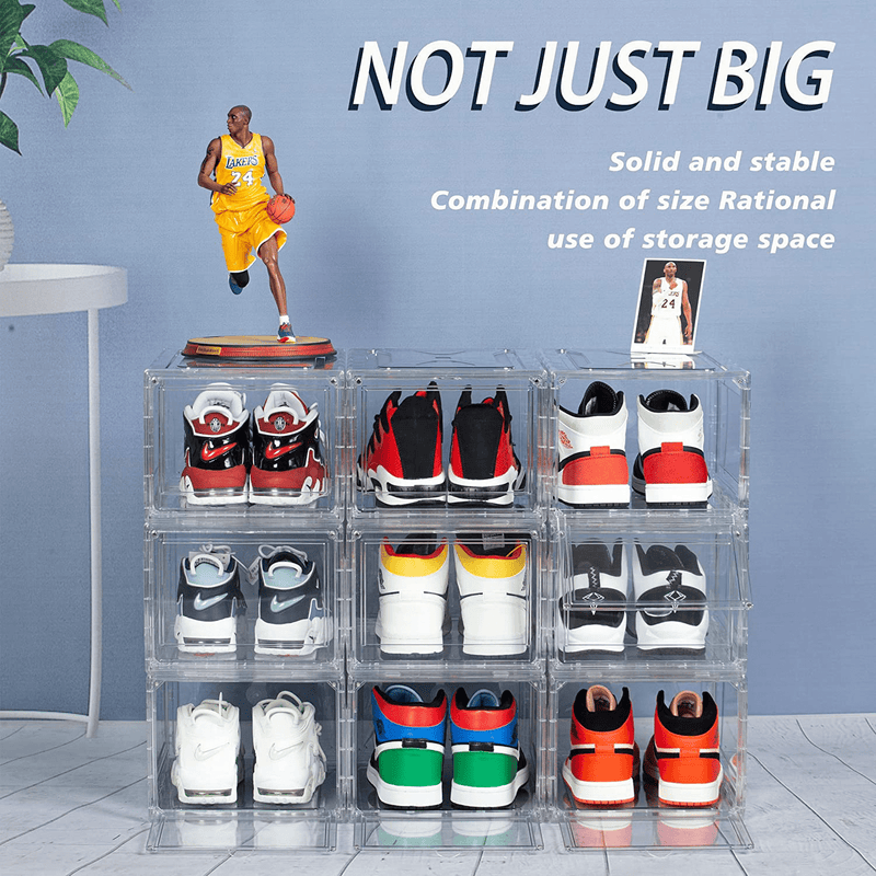 BBYB 6Pcs Shoe Box,Clear Shoe Boxes with Lids Stackable,Drop Front Shoe Box,Magnetic Door,360 Degree Full Clear Sneaker Storage Shoe Box Furniture > Cabinets & Storage > Armoires & Wardrobes BBYB   