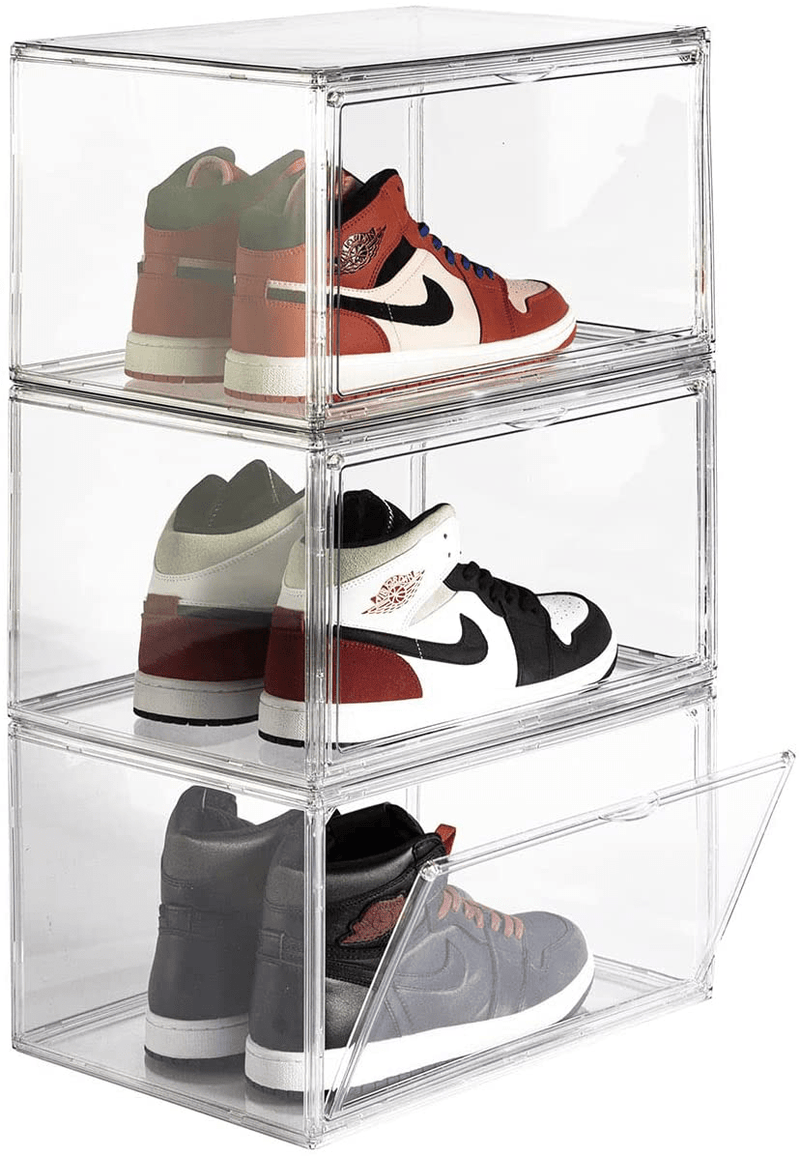 BBYB 6Pcs Shoe Box,Clear Shoe Boxes with Lids Stackable,Drop Front Shoe Box,Magnetic Door,360 Degree Full Clear Sneaker Storage Shoe Box Furniture > Cabinets & Storage > Armoires & Wardrobes BBYB New-Clear Oversized 
