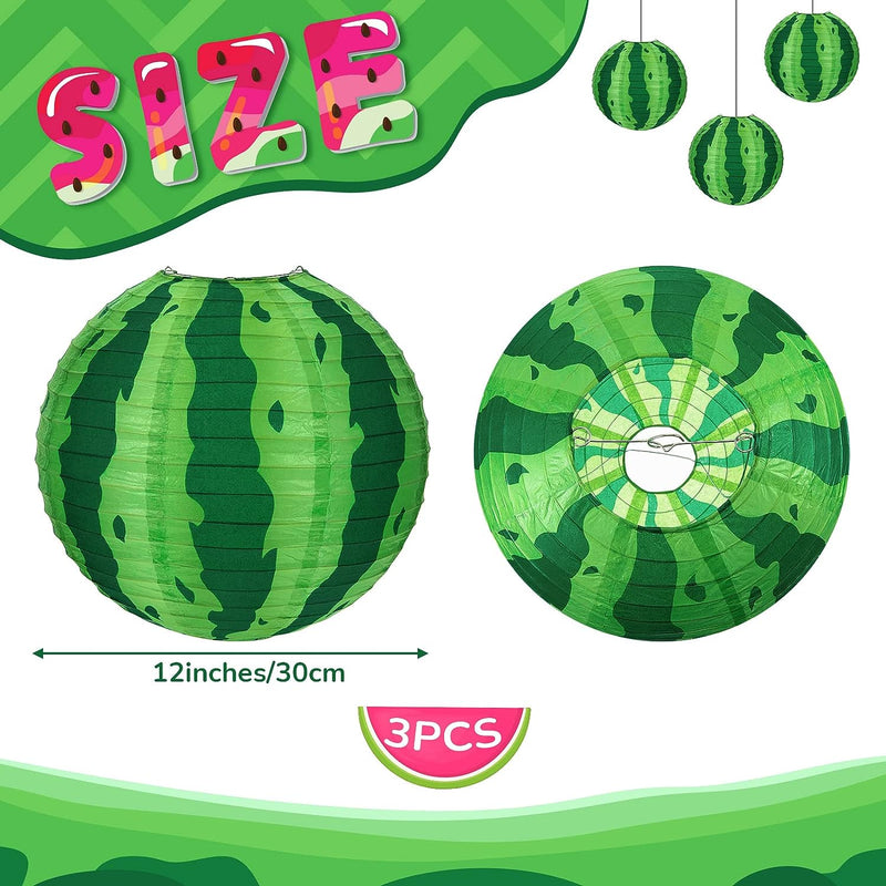 3 Pcs 12 Inch Watermelon Paper Lanterns Summer Tropical Hawaiian Luau Party Decorations Watermelon Party Supplies Watermelon Decorative Hanging Ornaments for Fruit Themed Party Summer Decoration  Hortsun   