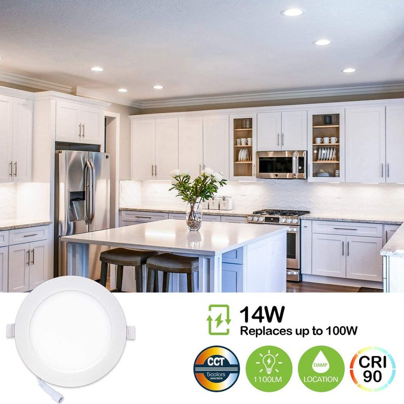 Hykolity 12 Pack 6 Inch 5CCT LED Recessed Ceiling Light W/ Junction Box, 2700K-5000K Color Temperature Selectable, CRI90, 14W=100W, 1100Lm, Dimmable Ultra-Thin Recessed Lighting Can-Killer Downlight Home & Garden > Lighting > Flood & Spot Lights hykolity   