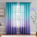 Melodieux Linen Textured Ombre Semi Sheer Curtains 84 Inches Long for Bedroom Living Room Sunset Rod Pocket Gradient Drapes, Orange Green Teal Turquoise Mint, 52 X 84 Inch (2 Panels) Home & Garden > Decor > Window Treatments > Curtains & Drapes Melodieux Blue Purple 52x84 Inch 