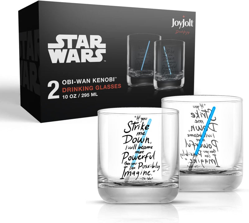 Joyjolt Star Wars Obi-Wan Kenobi Lightsaber Short Drinking Glass - 10 Oz - Set of 2 Home & Garden > Kitchen & Dining > Tableware > Drinkware JoyJolt   