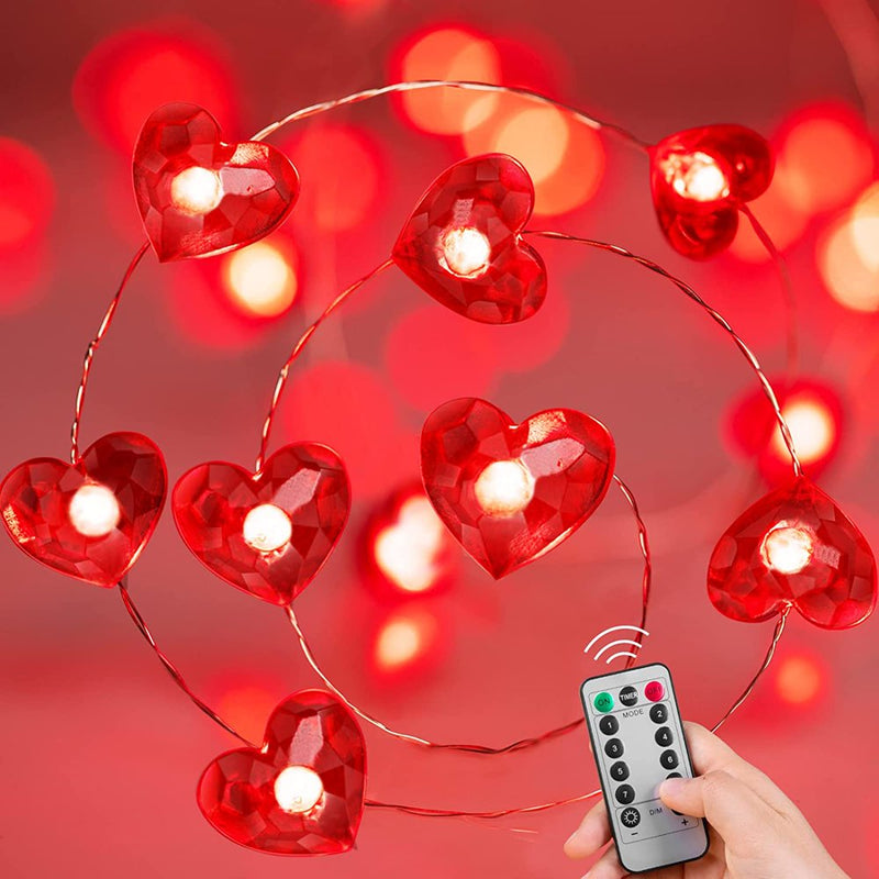 Romantic Valentine'S Day Decor, Waterproof Red Heart Mini String Lights, 13 Ft 40 Leds Mini Fairy Lights with 8 Modes Remote for Outdoor Indoor Bedroom Patio Wedding Decoration Home & Garden > Decor > Seasonal & Holiday Decorations ChuHe   