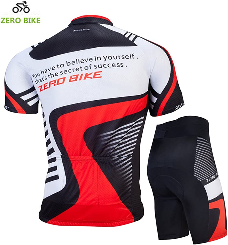 ZEROBIKE Men Breathable Quick Dry Comfortable Short Sleeve Jersey + Padded Shorts Cycling Clothing Set Cycling Wear Clothes Sporting Goods > Outdoor Recreation > Cycling > Cycling Apparel & Accessories E Support   