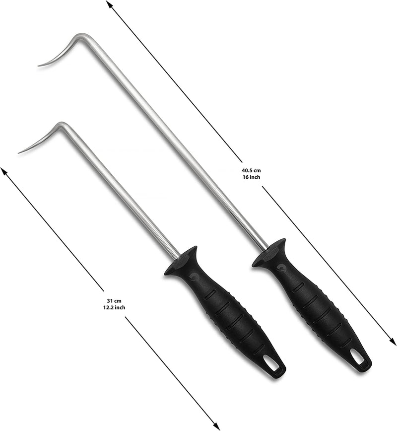 Dback 2 Pigtail Food Flipper Set - 16” and 12” BBQ Meat Turner Hooks Ideal Kitchen Tool for Cooking, BBQ, Grilling, Flipping, Turning Meat, Vegetables - Complete with Silicone Basting Brush