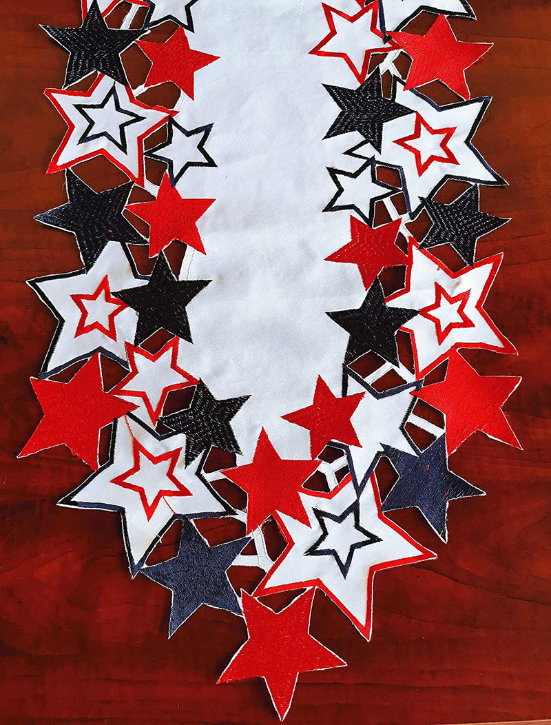 GRANDDECO Holiday Patriotic Table Runners,Embroiderd Cutwork Blue&Red Stars Dresser Scarf for American Independence Day, Memorial Day Holiday Tabletop Decoration (Runner 15"×54", Star-1) Home & Garden > Decor > Seasonal & Holiday Decorations GRANDDECO   