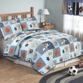 Cozy Line Home Fashions Benjamin Cute Dinosaur Plaid Printed Pattern Navy Blue White Grey Bedding Quilt Set 100% Cotton Reversible Coverlet Bedspread Set for Kids Boy (Queen - 3 Piece)