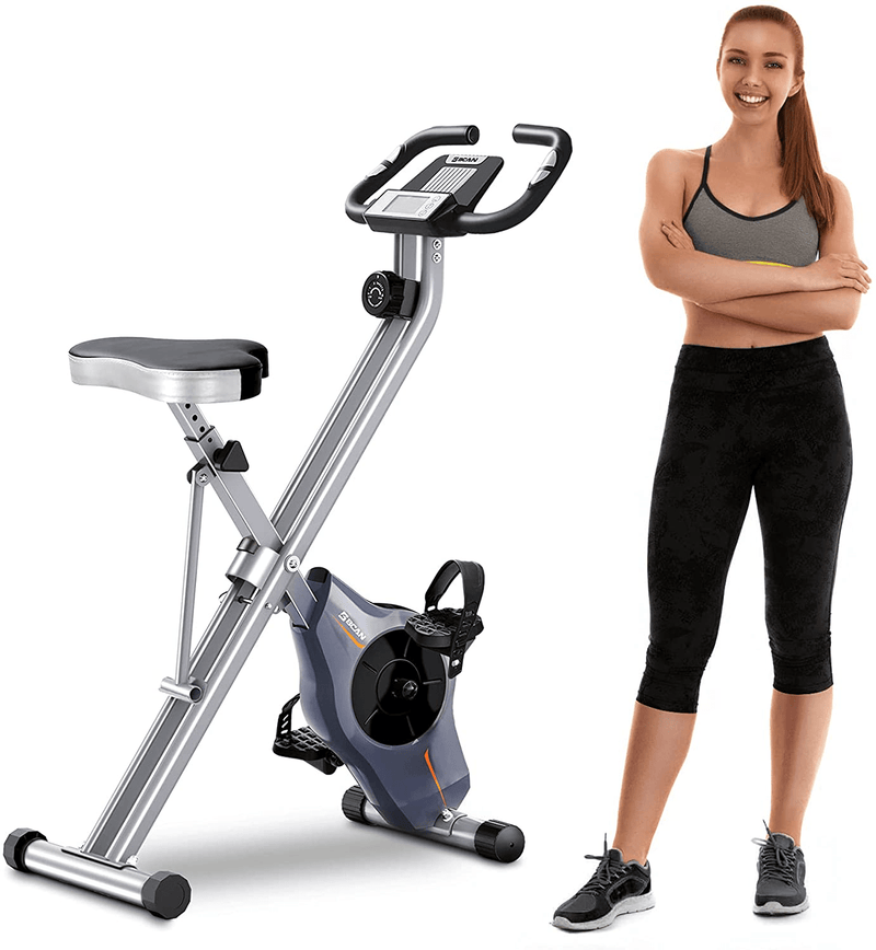 BCAN Folding Exercise Bike-Stationary Bike Foldable with Magnetic Resistance,Pulse Monitor and Comfortable Seat  BCAN Silver  