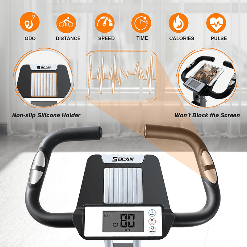 BCAN Folding Exercise Bike-Stationary Bike Foldable with Magnetic Resistance,Pulse Monitor and Comfortable Seat  BCAN   