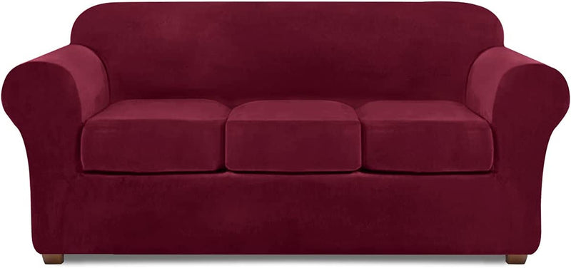 Sofa Covers for 3 Cushion Couch Velvet Sofa Cover for 3 Cushion Couch Slipcover Stretch 4 Piece Couch Cover for Sofa Slipcover Furniture Covers for Couches and Sofas Furniture Protector (Brown)
