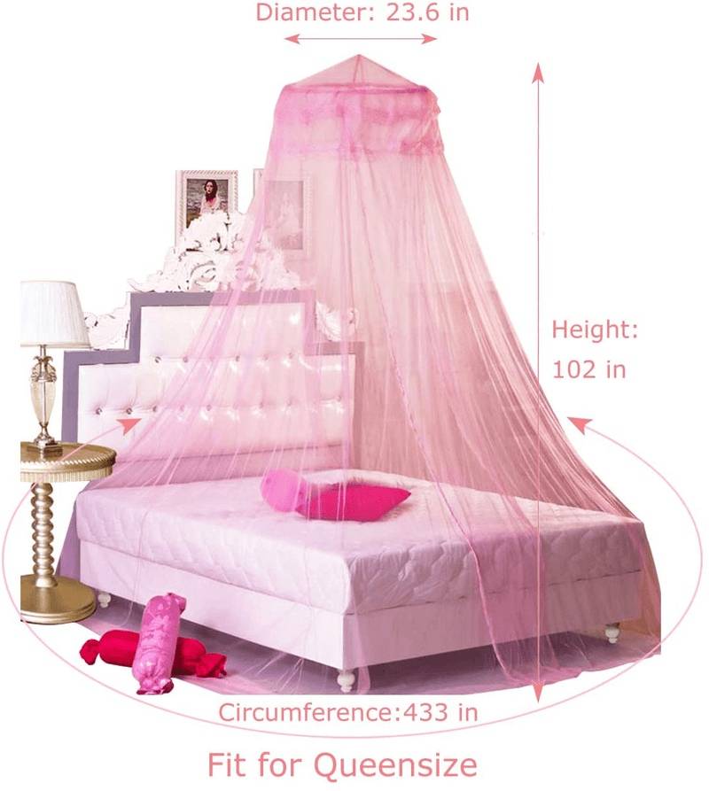 Bcbyou Pink Princess Bed Canopy Netting Mosquito Net round Lace Dome for Twin Full and Queen Size Beds Crib with Jumbo Swag Hook Sporting Goods > Outdoor Recreation > Camping & Hiking > Mosquito Nets & Insect Screens BCBYou   