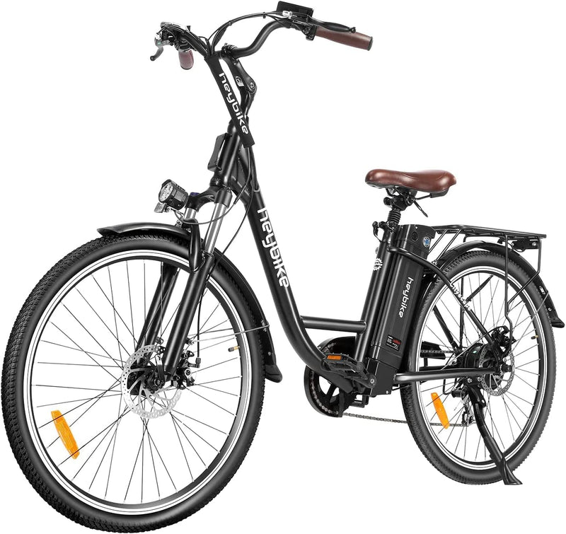Heybike Cityscape Electric Bike 350W Electric City Cruiser Bicycle up to 40 Miles Removable Battery, Shimano 7-Speed and Dual Shock Absorber, 26" Electric Commuter Bike for Adults Sporting Goods > Outdoor Recreation > Cycling > Bicycles Heybike Black Standard 
