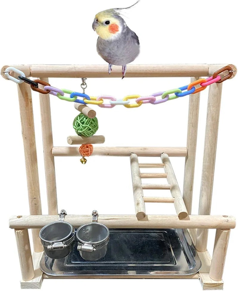 NAPURAL Bird Playground Bird Play Stand Cockatiel Playground Wood Perch Gym Playpen Ladder with Feeder Cups Toys Exercise Play (Include a Chewing Toy) Animals & Pet Supplies > Pet Supplies > Bird Supplies NAPURAL   