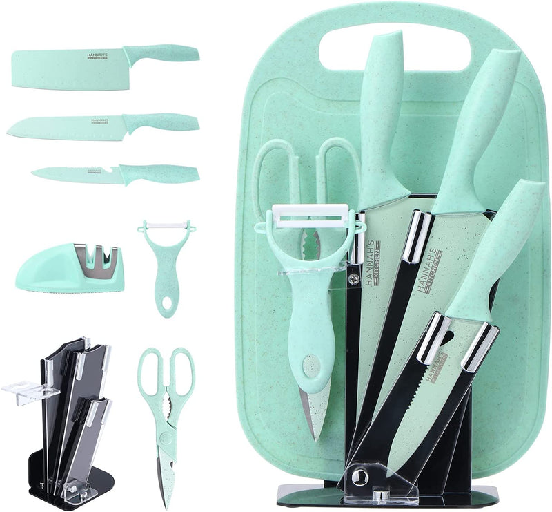 Cute Knife Set Includes 3 Kitchen Knives, Ceramic Peeler and Multipurpose Scissor, Dishwasher Safe, Good for Beginners Home & Garden > Kitchen & Dining > Kitchen Tools & Utensils > Kitchen Knives Hannah's Kitchen Green  